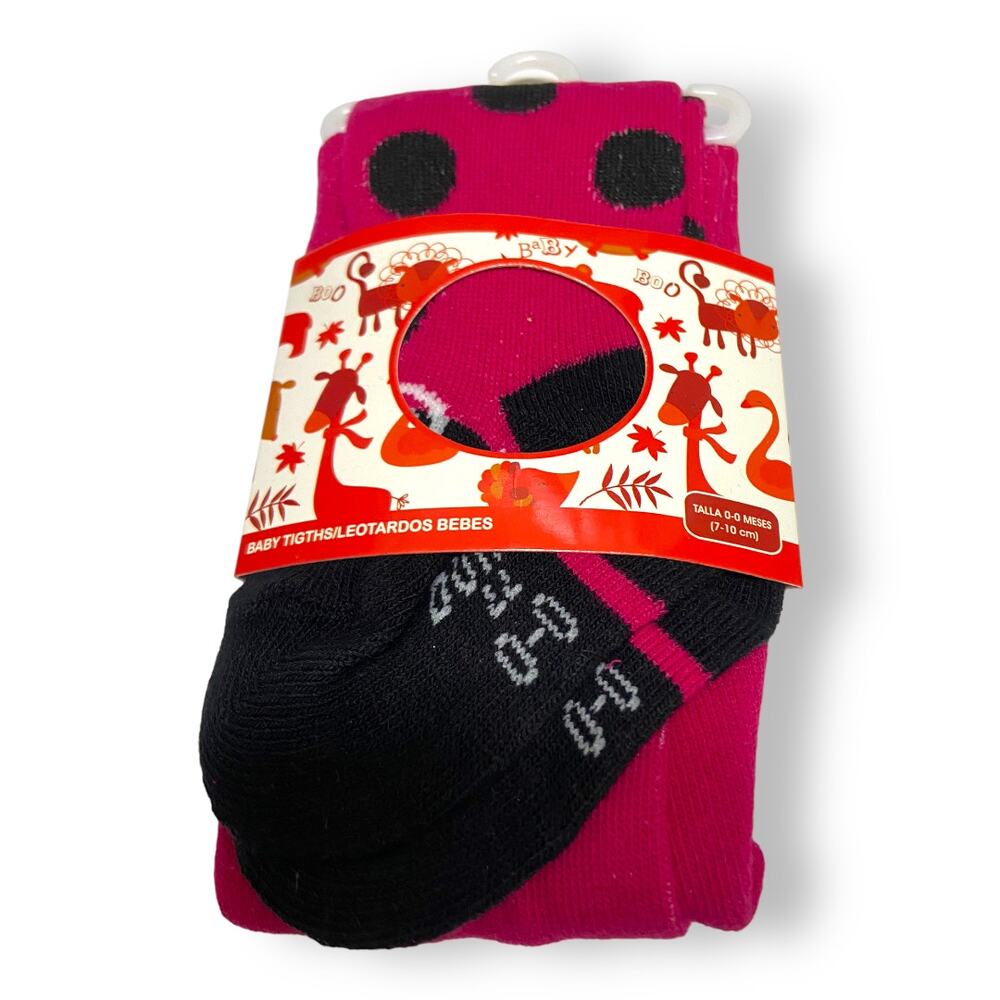 Durex Girls Tights Size 0-6 Months Pink Black Ladybug Print Polka Dot‎ Feet NEW